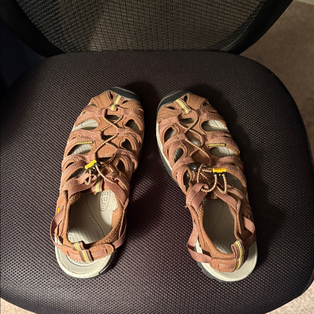 Keen Brown Sandals with Yellow Accents